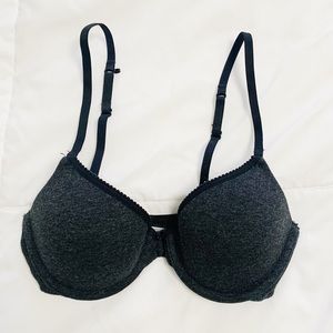 Aerie Lightly Lined Charcoal Underwire Bra with Bow and Scalloped Detail